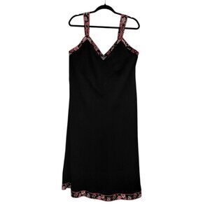 Oscar De La Renta Pink Label Floral Trim Sweetheart Nightgown XL Slip Dress Blck